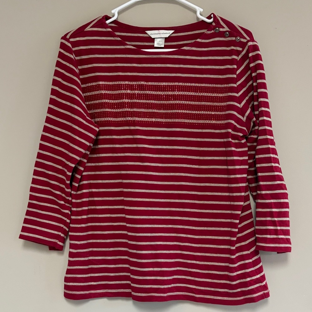 Christopher and Banks Burgundy and White Striped Top